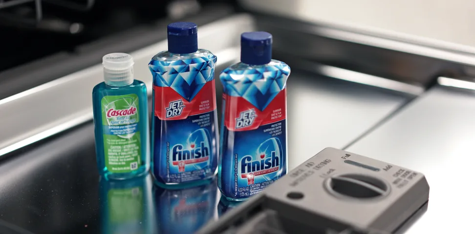 Rinse aid helping dishes dry spotless and shiny