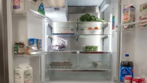 Interior of a refrigerator containing various food items
