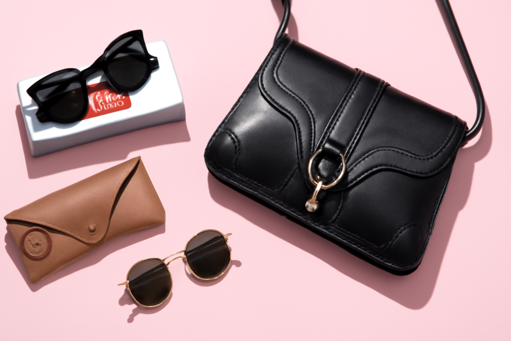 Jomashop legit stylish sunglasses, handbag flatlay