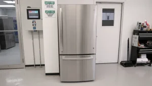 Stainless steel refrigerator with a bottom freezer drawer