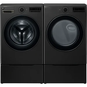 Black front-load washer and dryer set