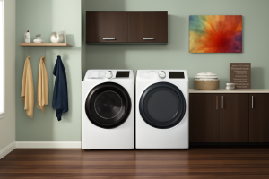 Modern laundry room with washer, dryer