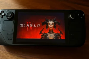 Steam Deck displaying Diablo 4 main screen, highlighting Diablo 4 Steam Deck gameplay.