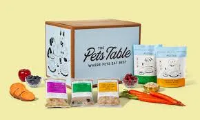 Assorted pet food products from the Pets Table