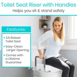 Toilet seat riser helping elderly user sit and stand safely