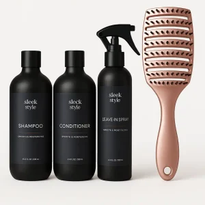 Haircare set with brush on white background