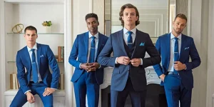 Elegant display of men's suits in the best place to buy a suit store