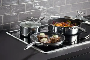 Well-maintained induction frying pan on a clean flat cooktop