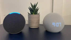 Front view of echo pop vs echo dot showing color options