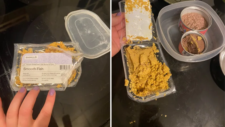 packaging of Smalls Cat Food on display