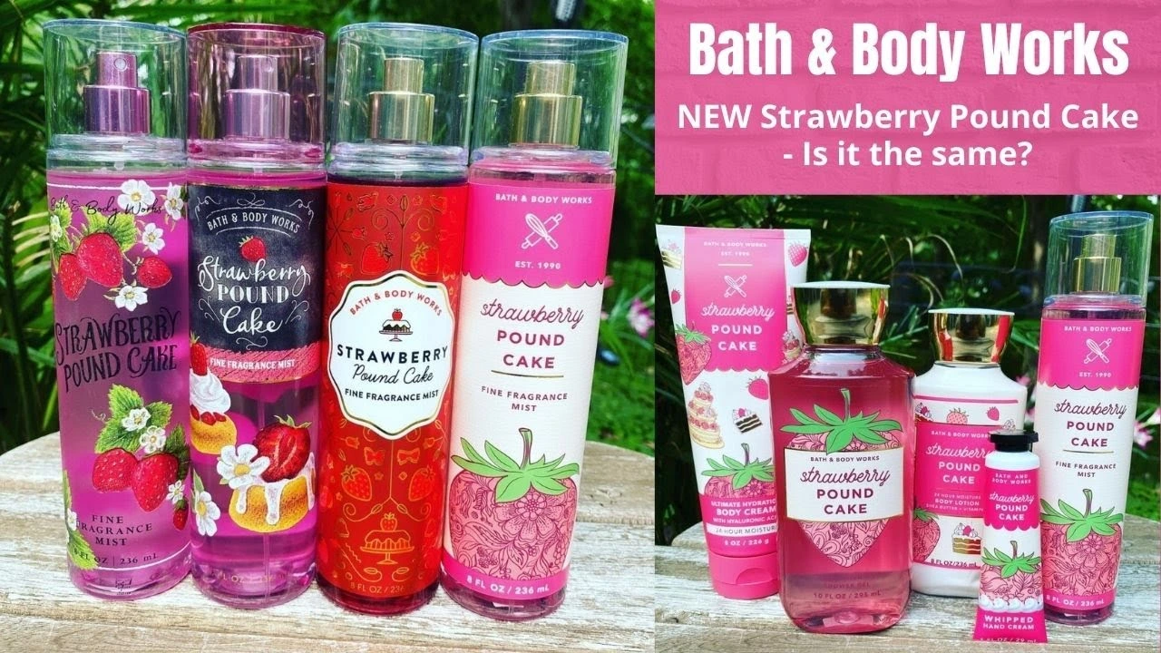 ChatGPT said: Strawberry Pound Cake perfume from Bath & Body Works with new packaging showing possible formula changes.