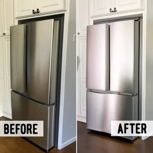Before and after transformation of fridge installation
