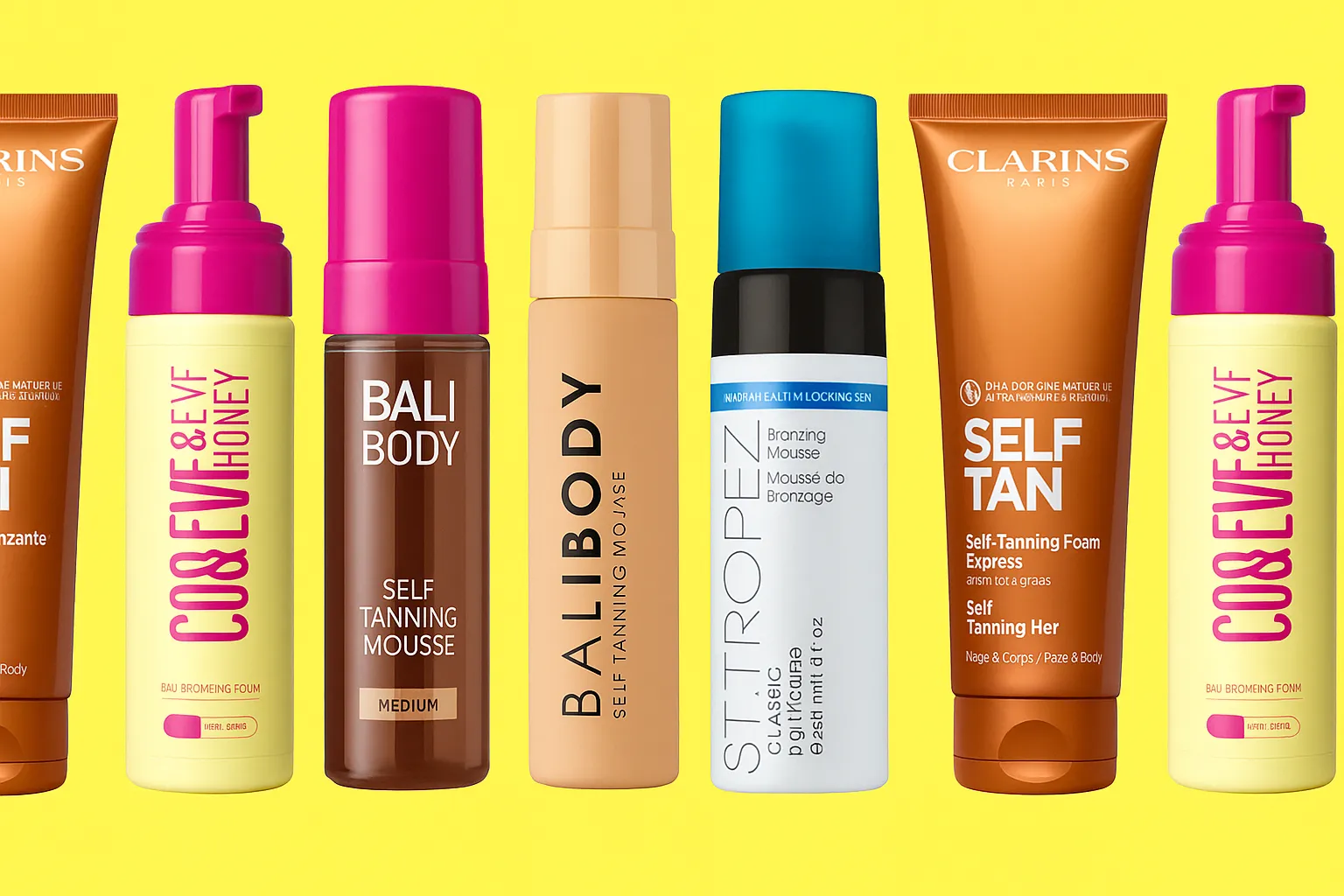 Top Rated Self Tanners Displayed with Tanning Mitts and Lotions