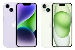 Front view of iPhone 15 Plus and 14 Plus