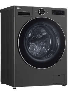 LG front load washer in sleek black finish