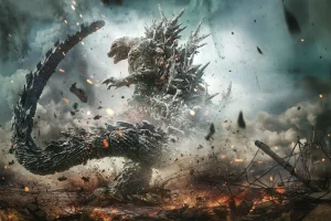 Godzilla chaos in flames