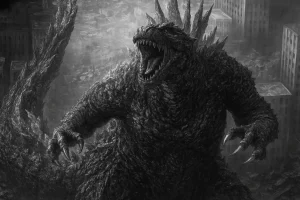 Godzilla roars in black & white