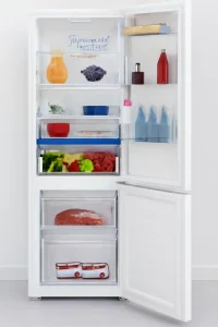 Two-door fridge, food inside